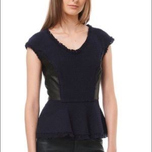 NWT Rebecca Taylor Tweed and Leather Peplum